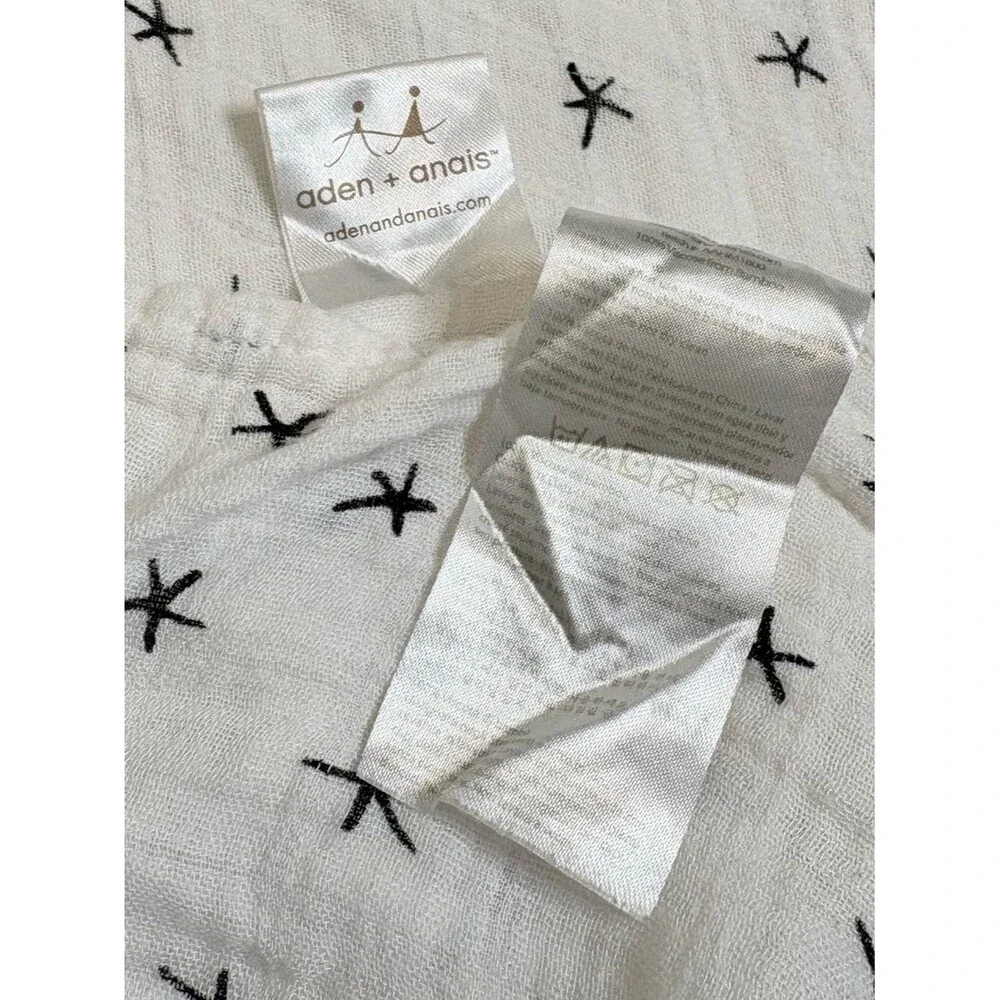 Aden & Anais Star Print 100% Cotton Gauze Baby Swaddle Blanket White & Black